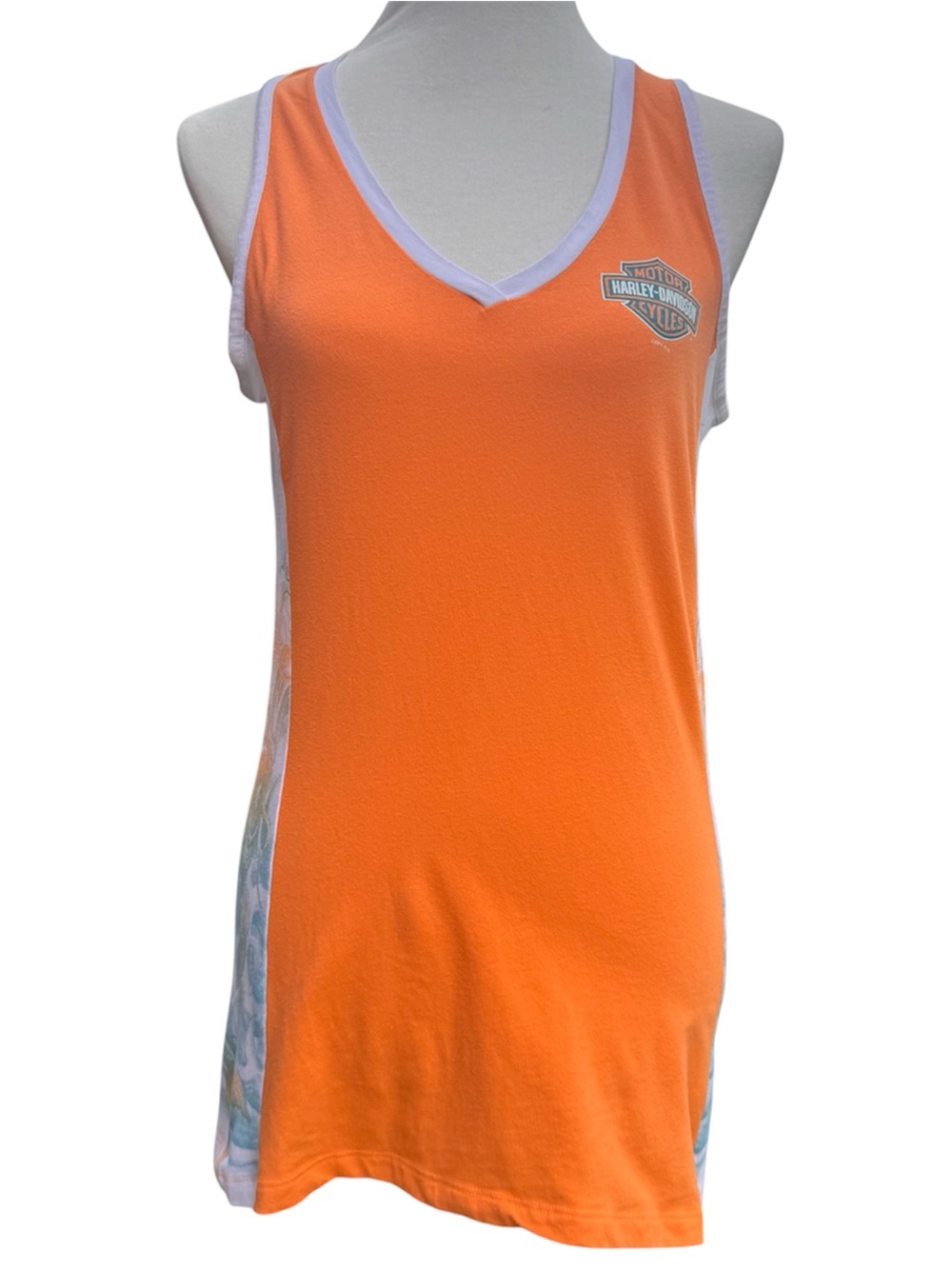 Harley-Davidson Women's Orange V-Neck Tank Top Large Barnett El Paso TX 2017 EUC